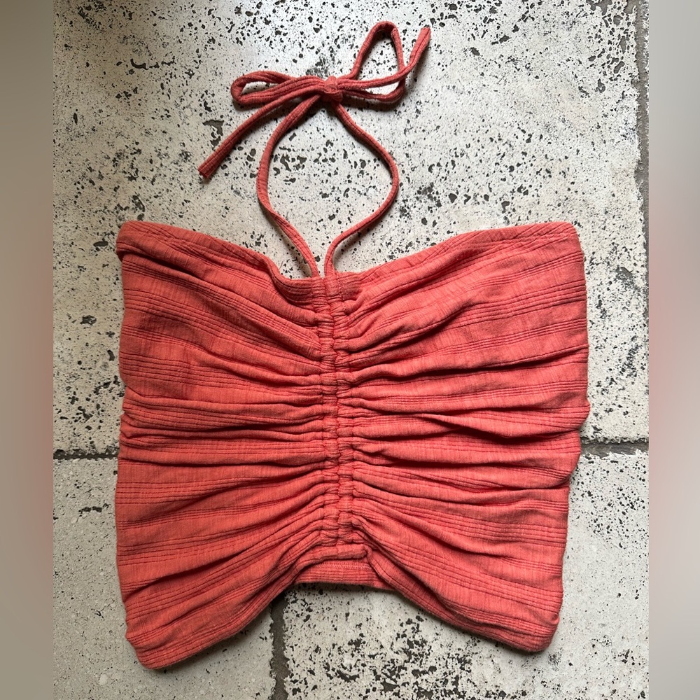 Pilcro Ruched Coral Halter Top